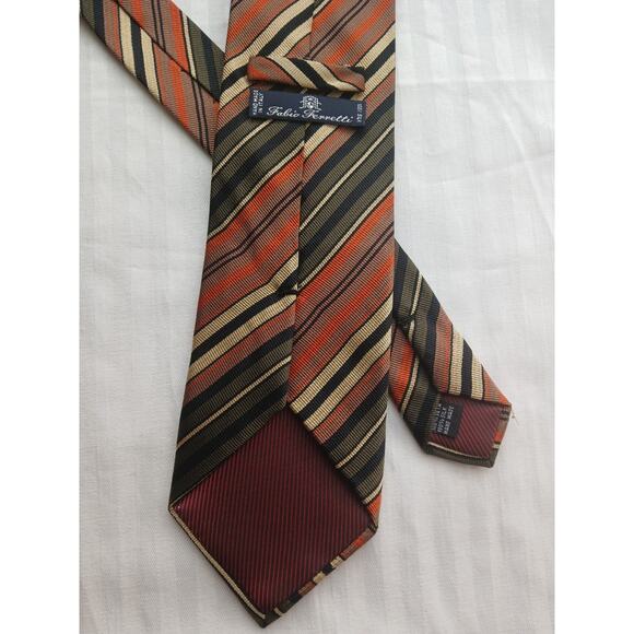 FABIO FERRETTI, Designer Dress Tie, Striped Fall Colors, 100% Silk, Italian vtg - Picture 3 of 7
